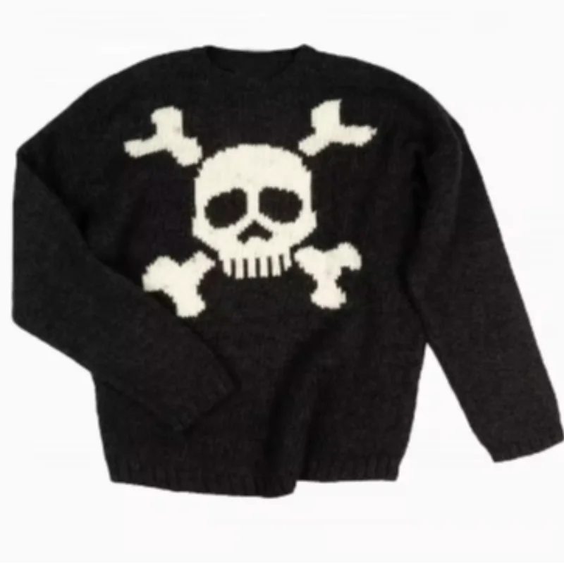 Акриловый пуловер унисекс в стиле хип-хоп с рисунком черепа свободный топ