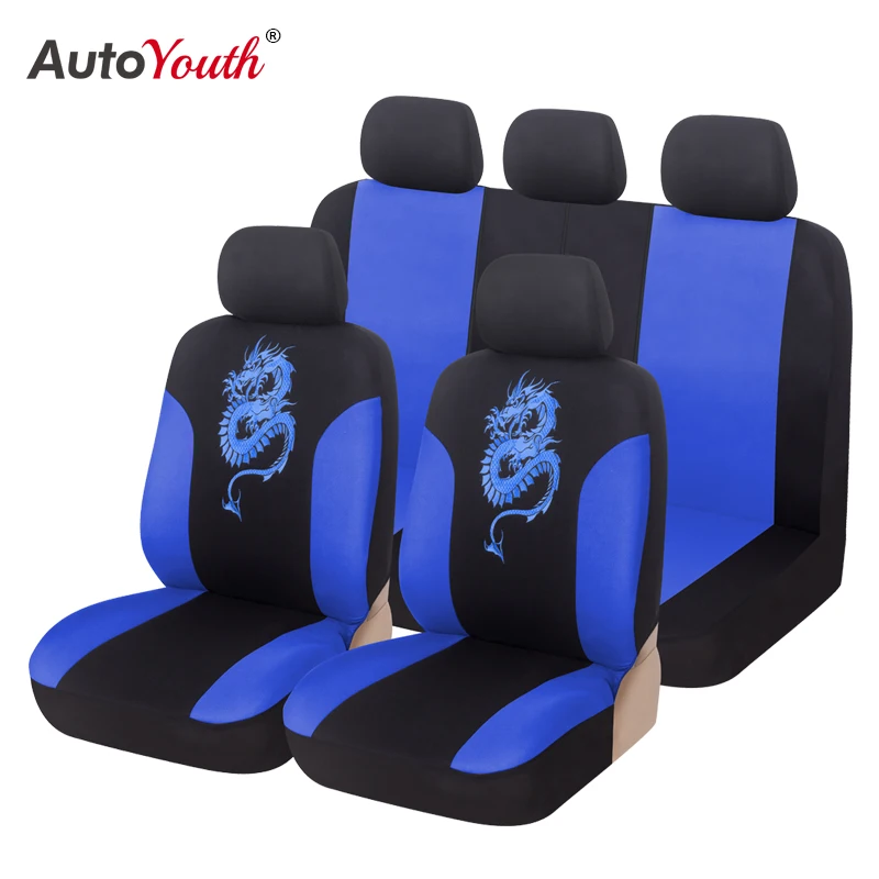 

AUTOYOUTH 9PCS Universal Fit Car Seat Covers With Dragon Pattern Detail Styling 100% Breathable Car Seat Protector Car interior