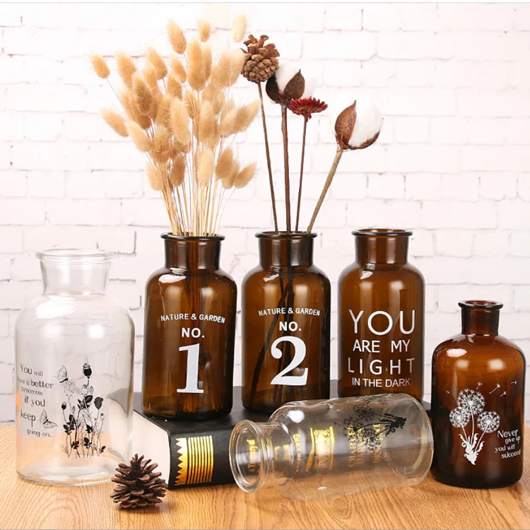 

Glass Vase Flower Pot Flower Basket Flower Vase Decoration Home Nordic Decoration Dried Flower Hydroponic Small Brown Bottle