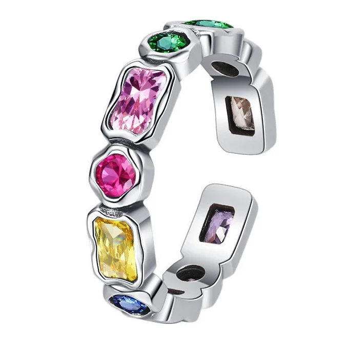 VIVILADY 925 серебро красочные геометрические циркониевые Регулируемые кольца для