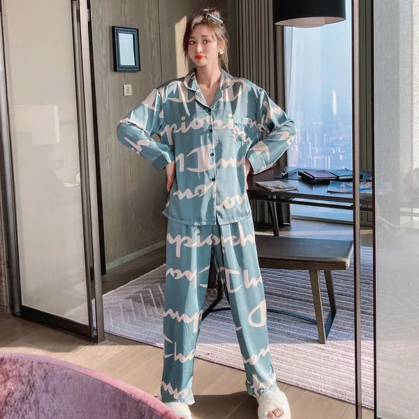 

Женский костюм с длинным рукавом, атласная пижама из вискозы с оборками