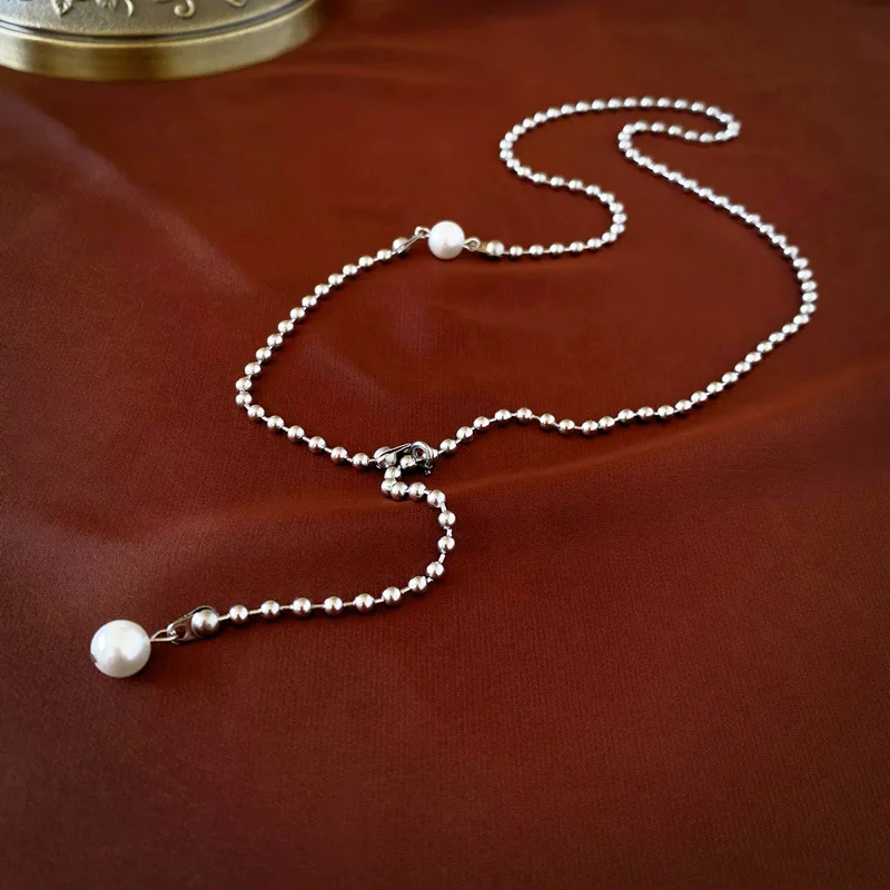 

Простое длинное жемчужное ожерелье Y-образной формы из титановой стали, элегантное нишевое ожерелье до ключиц для женщин
