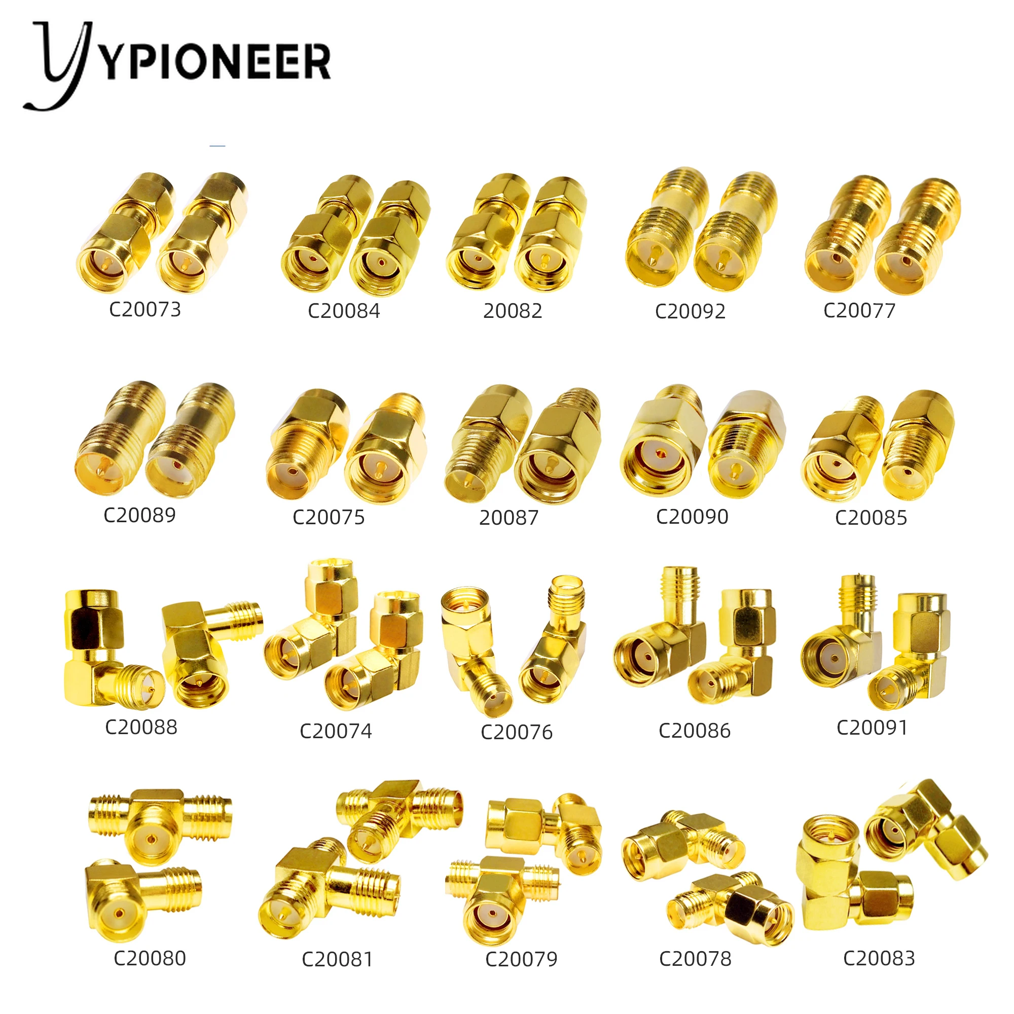 YPioneer C20073-92 1PC SMA To SMA Male Female Gold Plated RP SMA Male RP-SMA Female Connector RF Adapter Straight Bent L/T Type