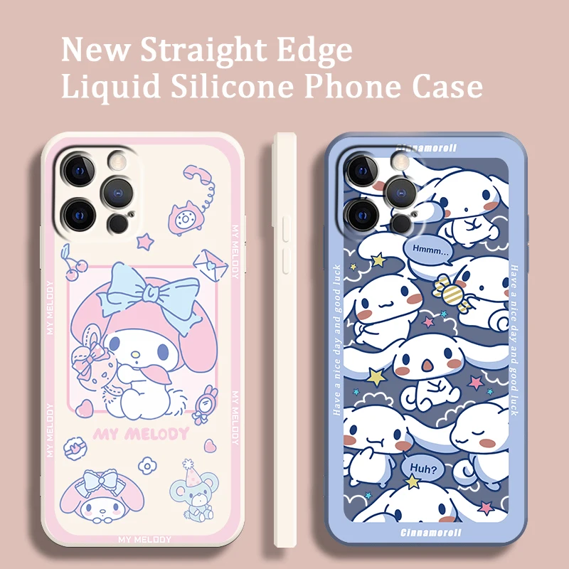 

Cinnamoroll Sanrio Melody Liquid Rope Cover Phone Case For Apple iPhone 14 13 12 Mini 11 XS Pro Max X XR Plus SE 2020 Funda