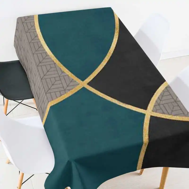 Geometric Striped Polyester Fabric 3D Tablecloth Black&Gray Splice Pattern Thicken Washable Rectangular Table Cloth for Kitchen