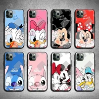 mickey minnie stitch donald duck love bbf phone case tempered glass for iphone 13 12 11 pro mini xr xs max 8 x 7 5 6 plus cover