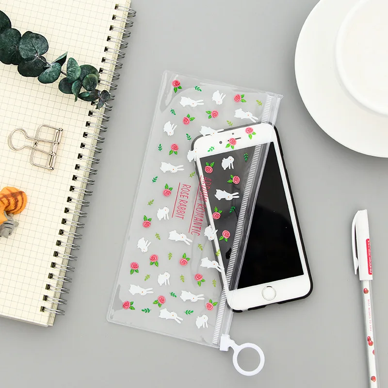 

PVC Waterproof Bag Reclosable Storage Bag for Phone Container Small Flowers Animals Stationery Storage Office Cute Pencil Bags