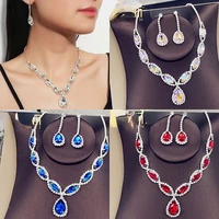 new european and american hot selling bridal necklace set fashion high end crystal color earrings jewelry two piece set