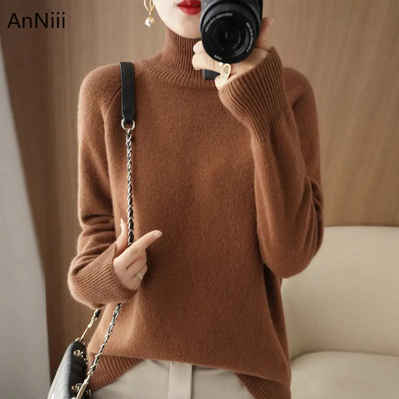 

Turtleneck Long Sleeve Solid Women's Oversize Sweater Female Clothing Pullovers Knitted Korean Women Sweaters Femme Tops Soft