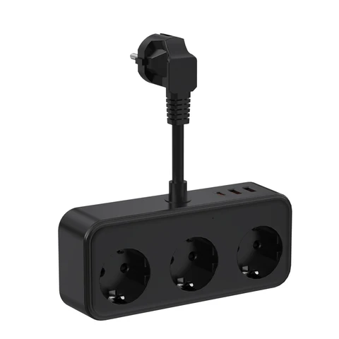 Настенный удлинитель с вилкой европейского стандарта и розетками переменного тока 3 USB-порта для зарядки