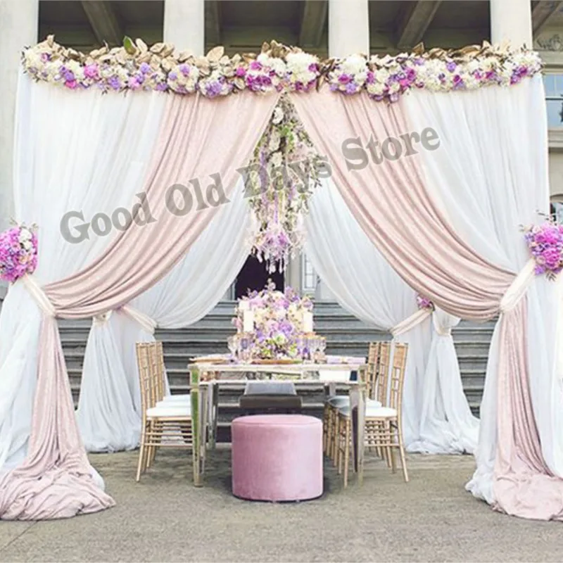 

10'x10'x10' White With Light Champagne Wedding Kiosk With Stainless Steel Pipe Stand Square Canopy Drapes Wedding Props