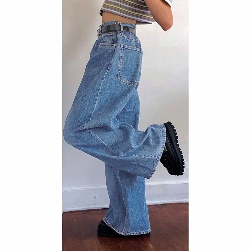 Fashion Loose Long Length Streetwear Female Pants Korean Style Women Denim Boot Cut Wide Leg Trousers Boots Casual Solid Jeans