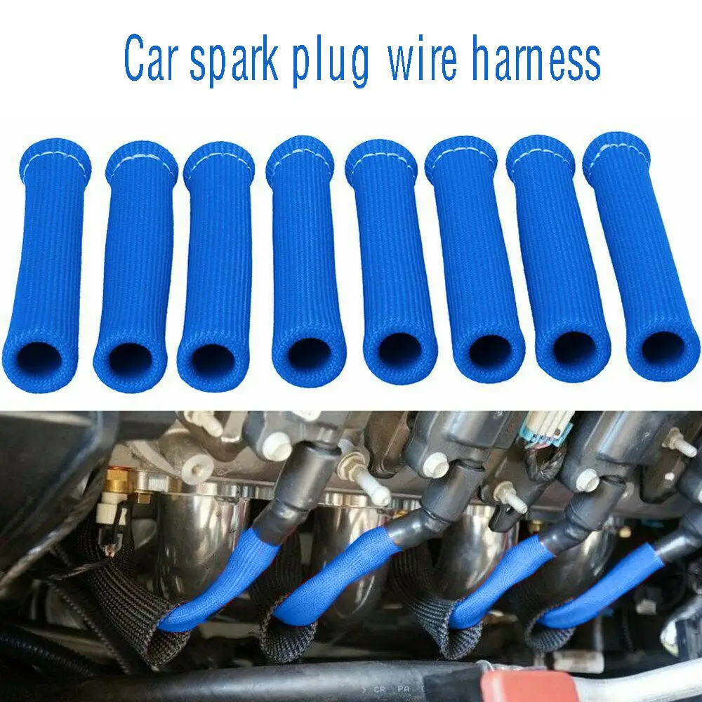 

8pcs 1200° Spark Plug Wire Boot Heat Shield Protector Sleeve SBC BBC 454 350 Red Blue Black Waterproof Nonflammable High Quality