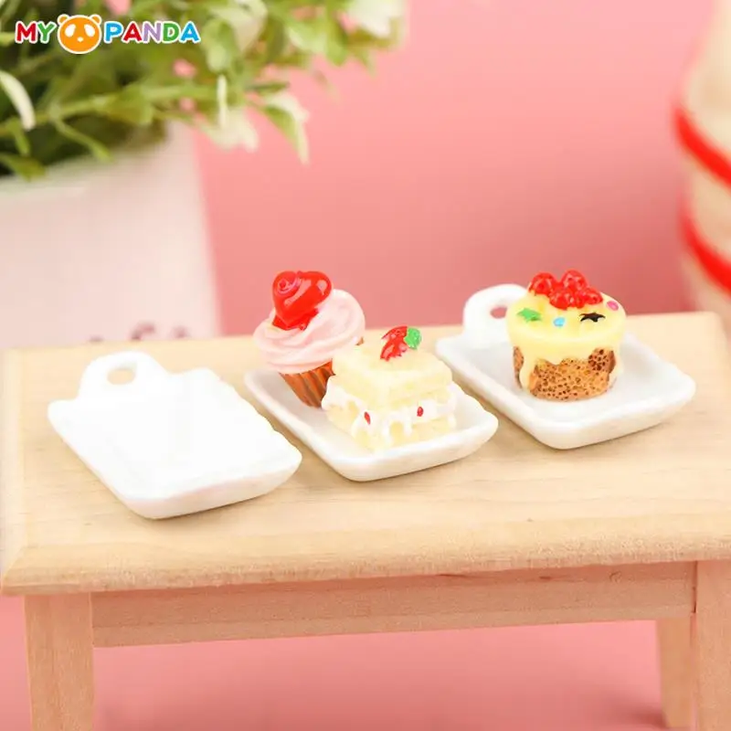 

1:12 Dollhouse Ceramic Dish Cake Dish Cake Plate Cake Dessert Set Kitchen Decor Dolls Pretend Play Toy