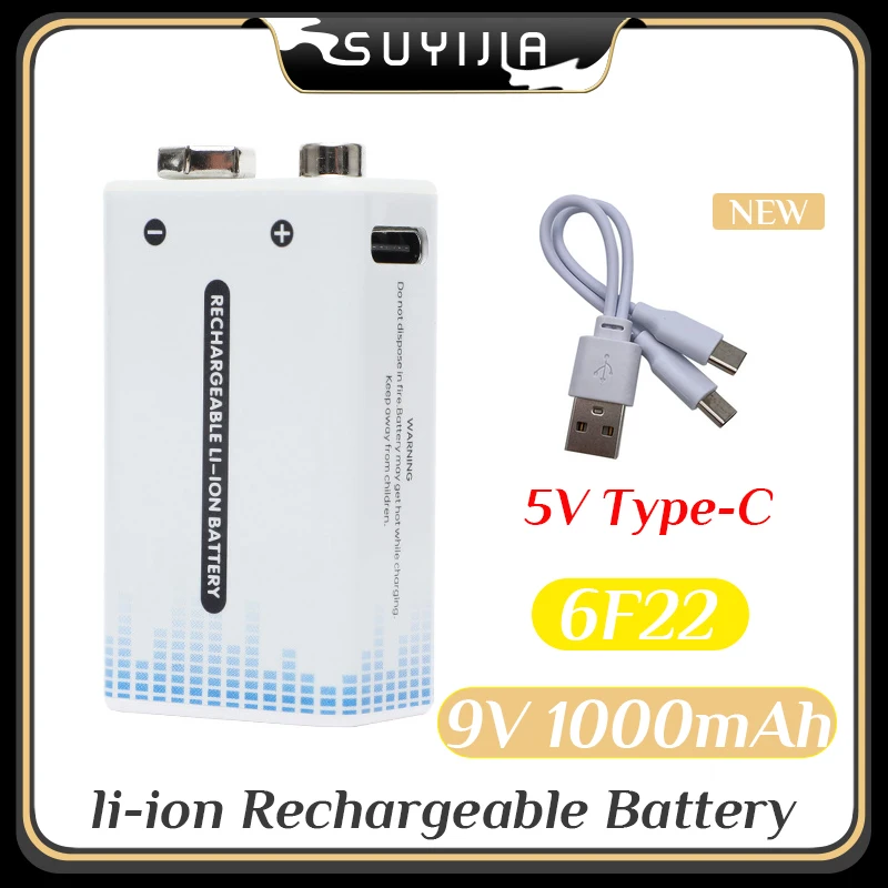 1000mAh 9V Rechargeable Battery 6F22 9V USB Charging Lithium Li-ion Batteries for Metal Detector Model Microphone Toy Multimeter