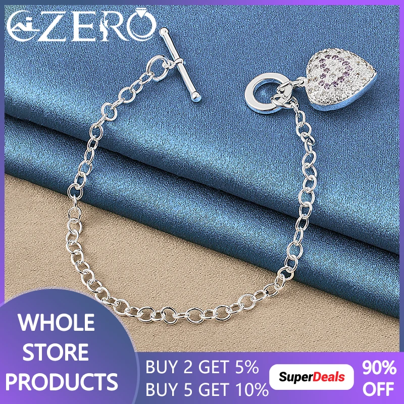 

ALIZERO 925 Sterling Silver Purple Zircon Heart Bracelet Chain For Women Wedding Charm Fashion Party Jewelry Christmas Gifts