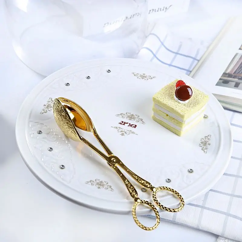 

Food Tong Gold-plated Snack Cake Clip Salad Bread Pastry Clamp Fruit Salad Cake Clip Kitchen Utensils Baking Barbecue Tool