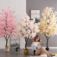 home decoration artificial cherry tree wedding bonsai leaves decor living room interior fake plants with pot simulation flowers