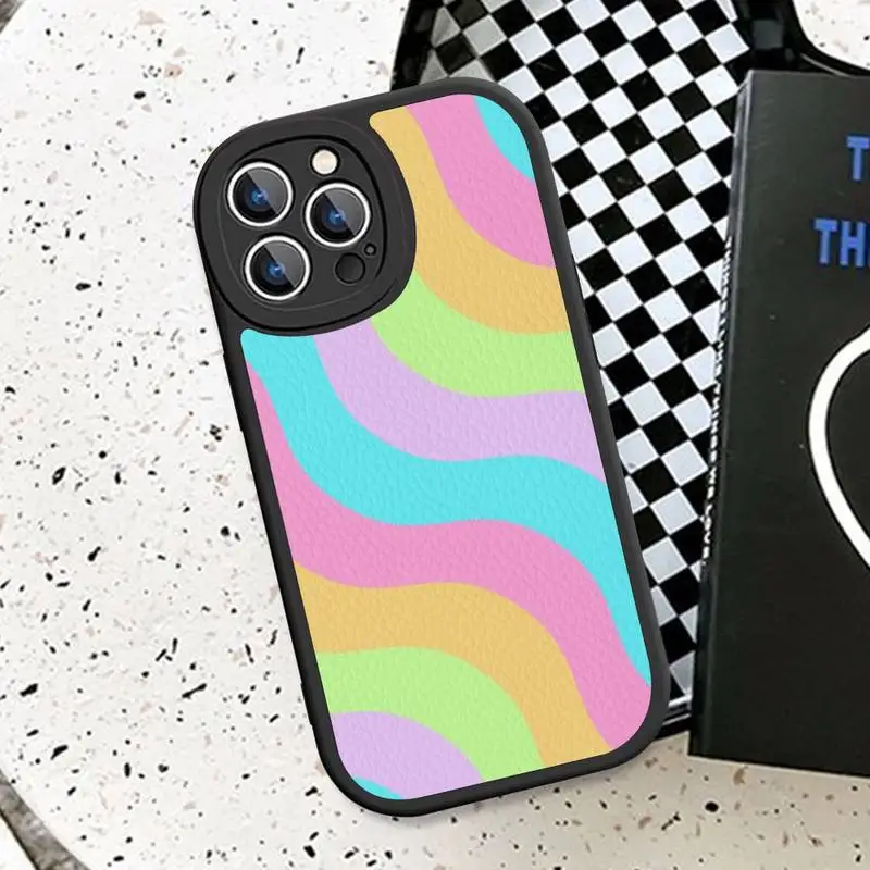 Colorful Rainbow Stripe Phone Case Hard Leather For iPhone 14 13 12 Mini 11 14 Pro Max Xs X Xr 7 8 Plus