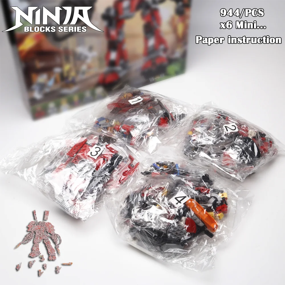 

944pcs Ninja Shark Movie Series Kai's Fire Mech Building Blocks 70615 Technical Bricks With 6Figures For Birthday Children Gifts