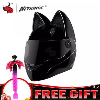 NITRINOS Motorcycle Helmet Full Face Casco Moto Breathable Motocross Helmet With Removalbe Cat Ears Streamlined Helmet For Woman 1