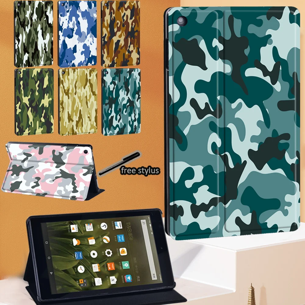 

Camouflage Series Tablet Case for Fire 7 5/7/9th Gen /Fire HD 8/HD 8 Plus/HD 10 Drop Resistance Flip Leather Stand Cover