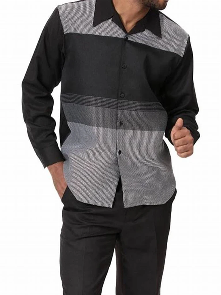 Shirt Autumn 2022 Men's Walking Wear Long Sleeve Shirt+Zipper Suit Pants Two-piece Street Outdoor Leisure Lapel Button Set