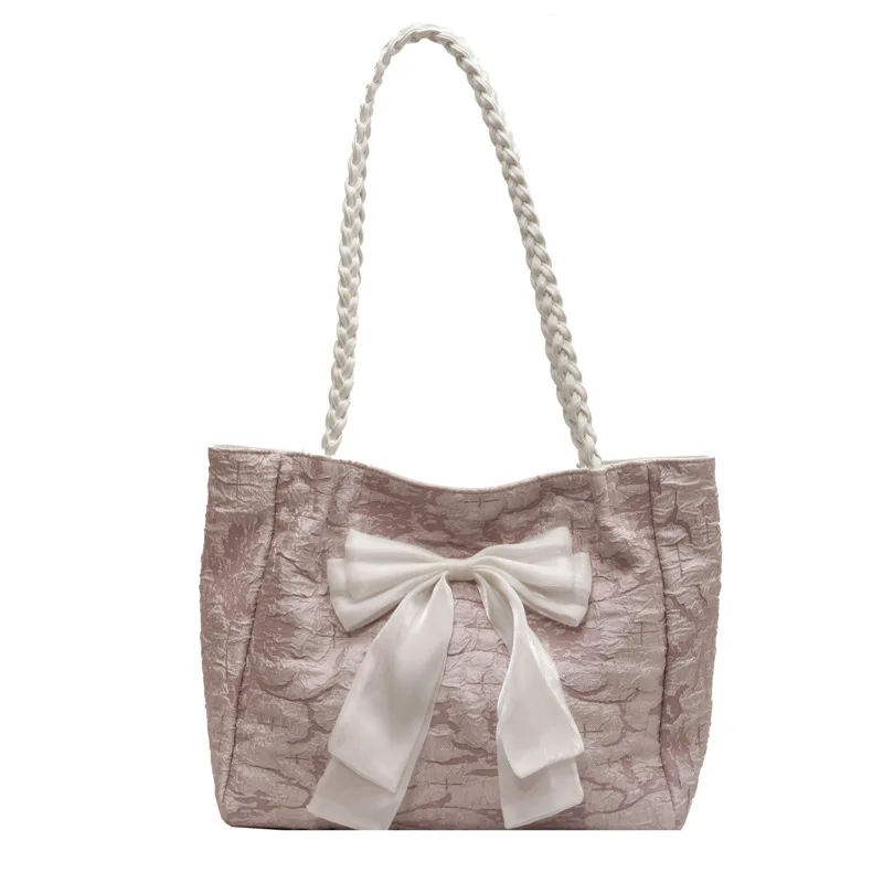 Fashionable Women's Shoulder Bag with Butterfly Knot and Pleats, Large Capacity Tote Bag for Commuting in 2023