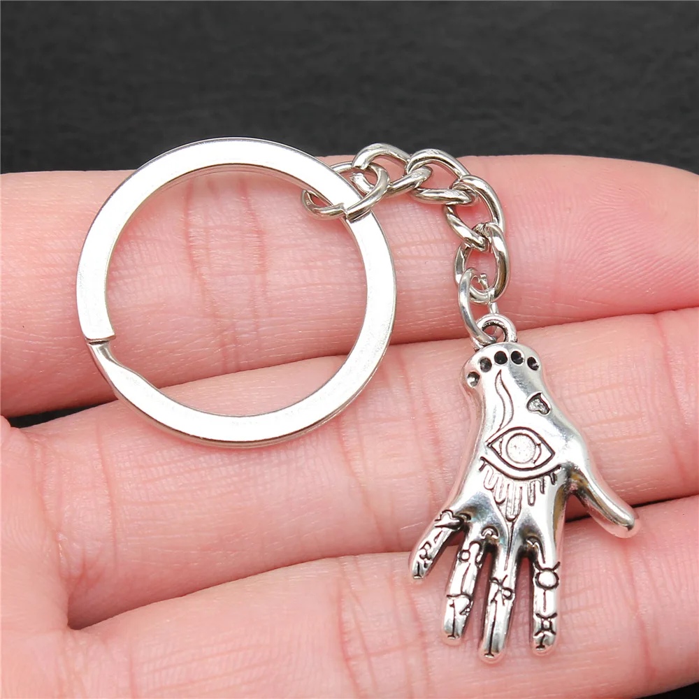 

Keychain Holder Dropshipping Vintage Handmade Antique Silver Color 31x20mm Eye Palm Pendant Keyring