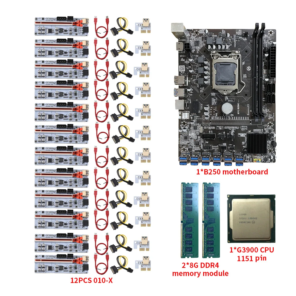 

BTC-B250 Miner для BTC Биткоин Ethernet Rig, материнская плата для майнинга LGA1151 DDR4, поддержка 12 GPU 12 PCIE 1x 16x, слоты для графических карт