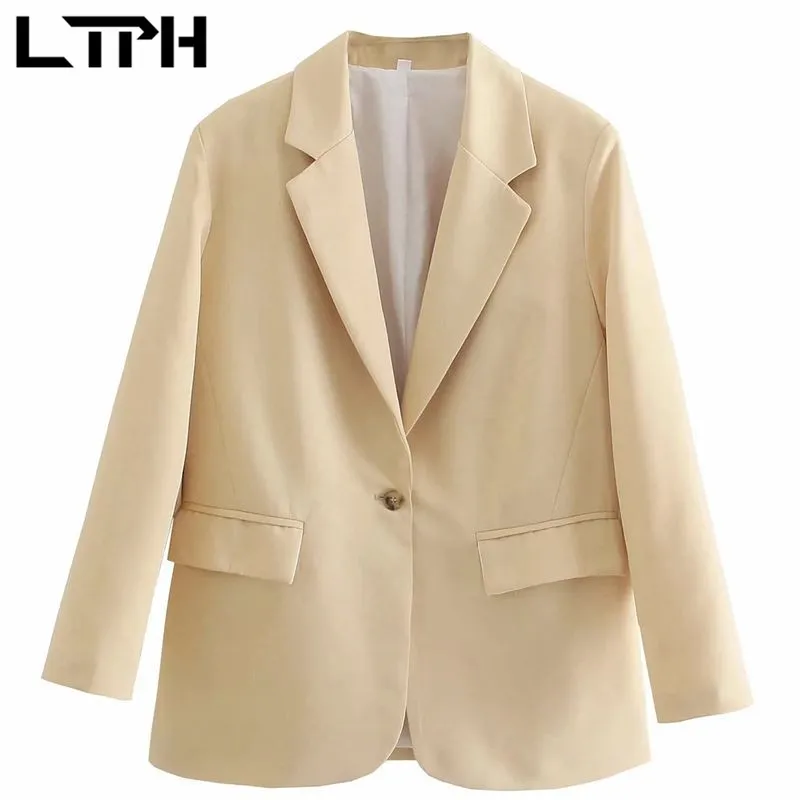 LTPH loose casual blazer women single button long sleeve mid-length Pockets Office Ladies Jackets thin Suit Coat 2023 Summer New