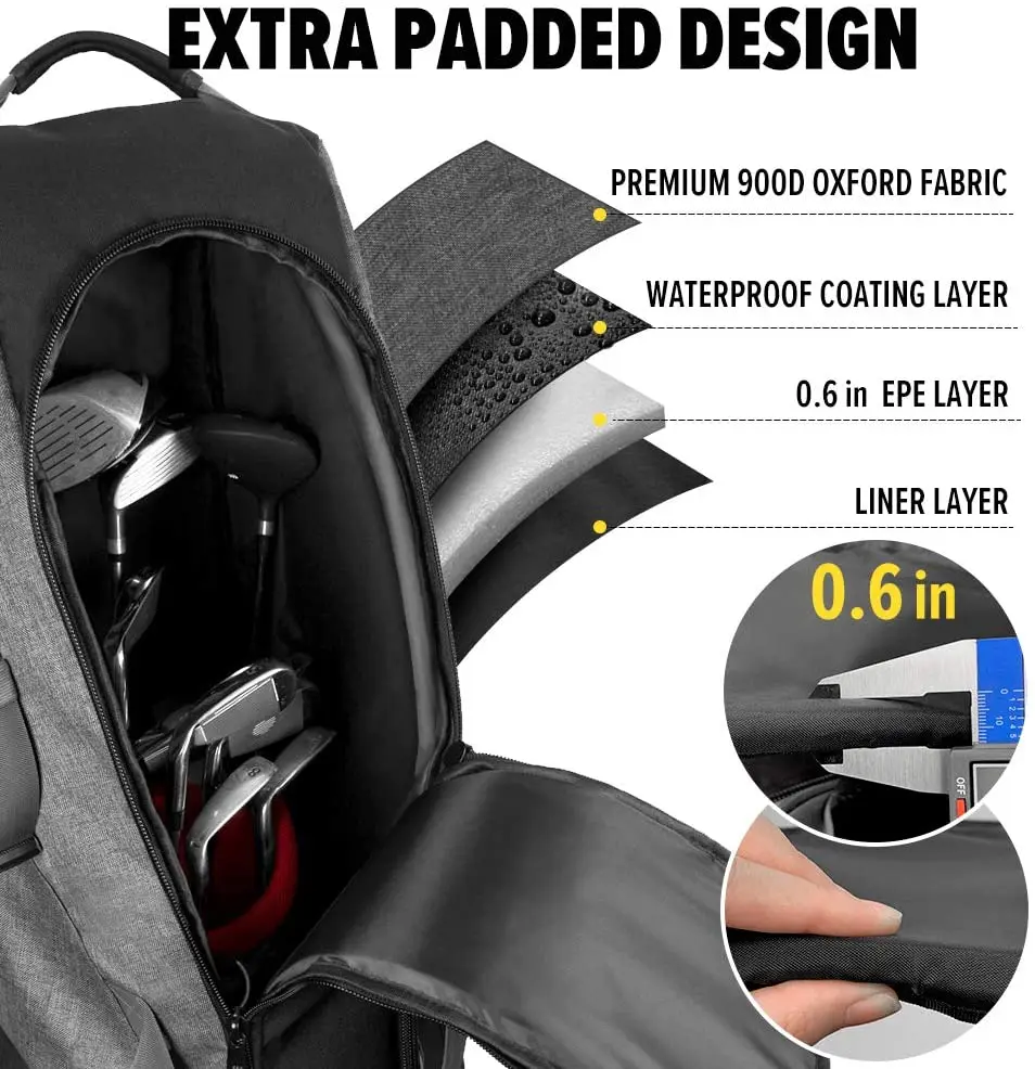 Padded Golf Bag Club Travel Bag with Wheels 900D Heavy Duty Oxford Waterproof Alligators Large Capacity Portable Golf Bag