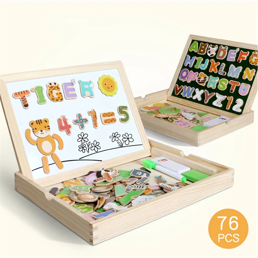 

Wooden Magnetic Puzzle Figure/Animals/ Vehicle /Circus Drawing Board 5 Styles Box Educational Toys For Children Gift D86Y