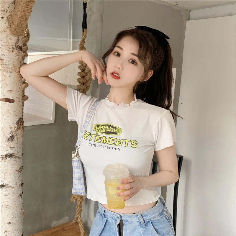 

Женские футболки, топы, японский Kawaii Ulzzang, винтажный принт с буквами, свободная футболка без застежки, Женская Корейская одежда Harajuku для женщ...