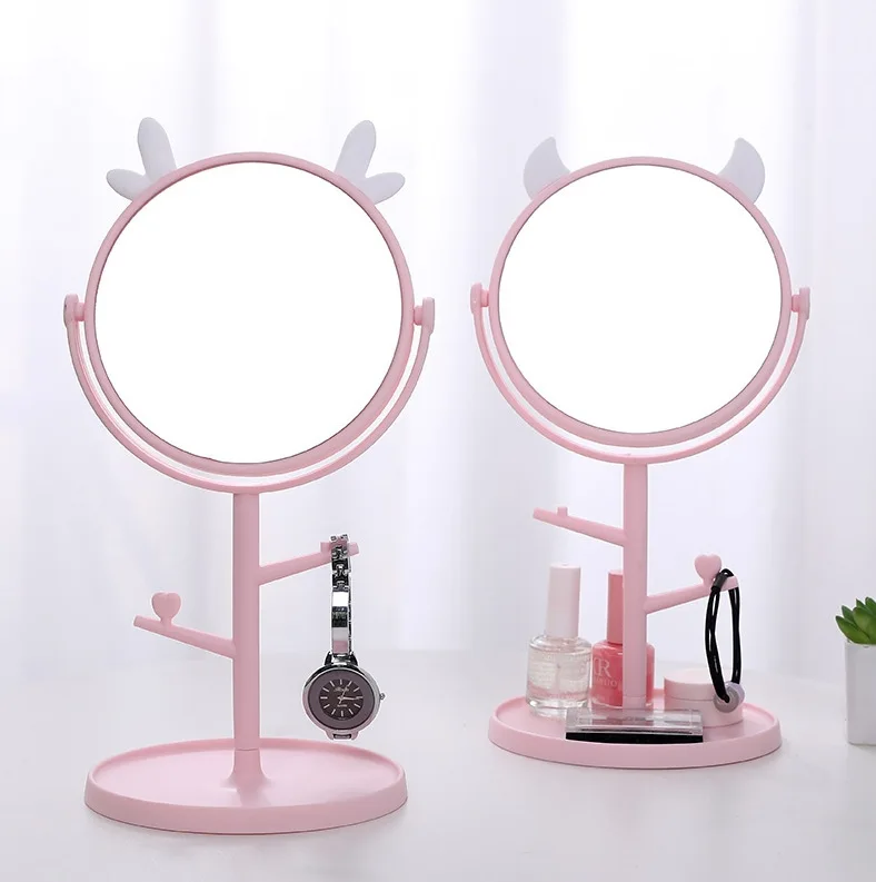 

Cute Cat Ear Makeup Mirror Rack Holder 360° Rotation Table Countertop Base Use for Bathroom Desk Cosmetic Mirrors