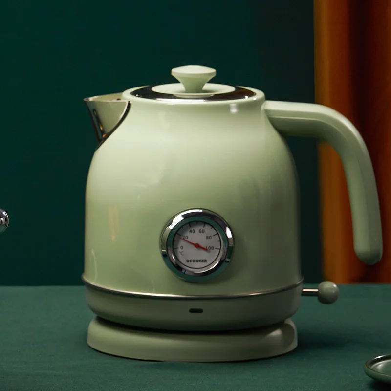 QS-1701 Retro Electric Kettle Import Temperature Control 1.7l Large Capacity With Watch Electric Kettle Retro White/Olive Green