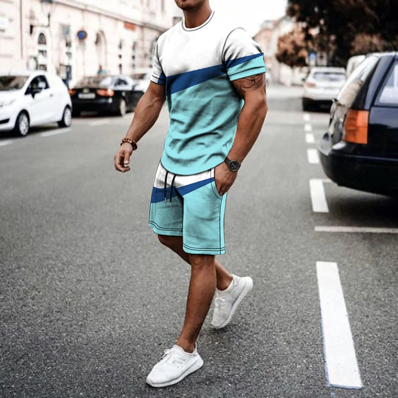 

Summer New Tracksuit Men Casual Sports Set Splicing Plaid Short Sleeved Shorts Sets 2022 Mens Fashion 2 Piece Sportswear set