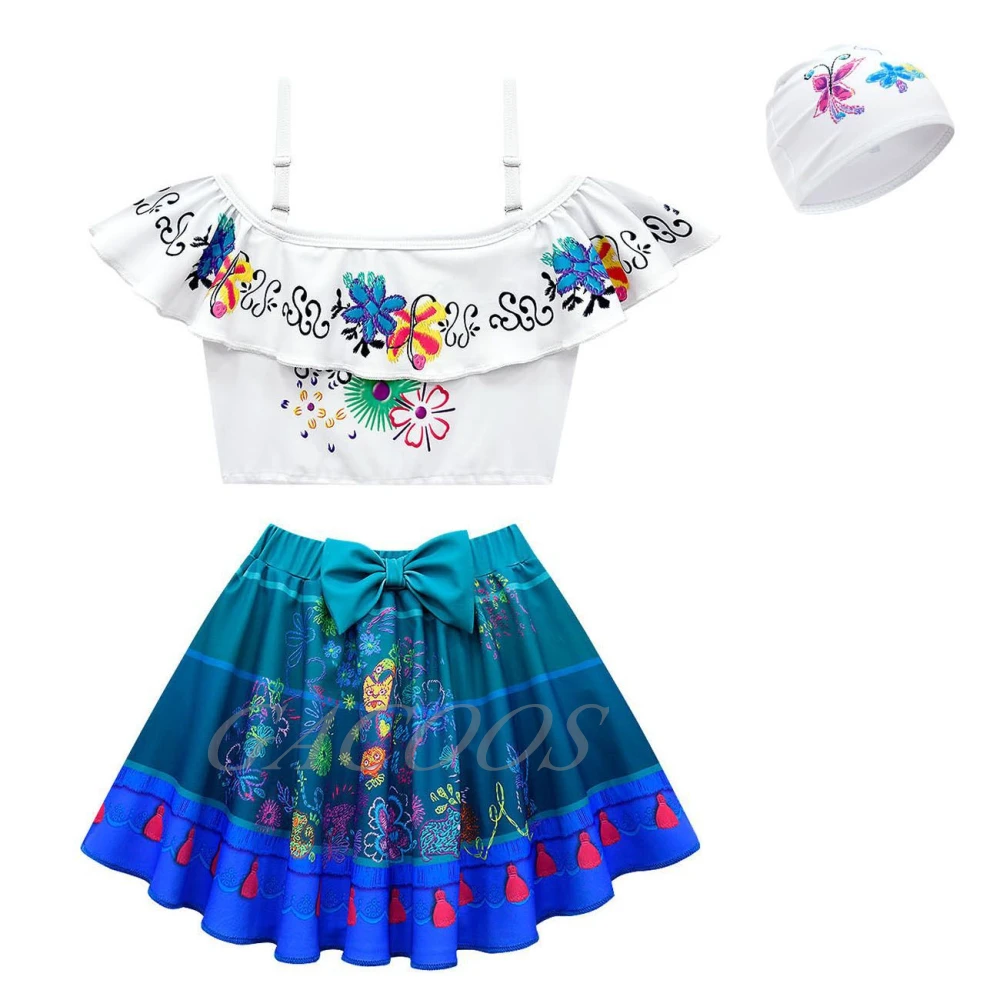

Summer Kid Swimsuit Charm Encanto Girls Swimwear One Shoulder Children Girl Clothes Set Two Pieces 3-10years Baby Bathing Suits
