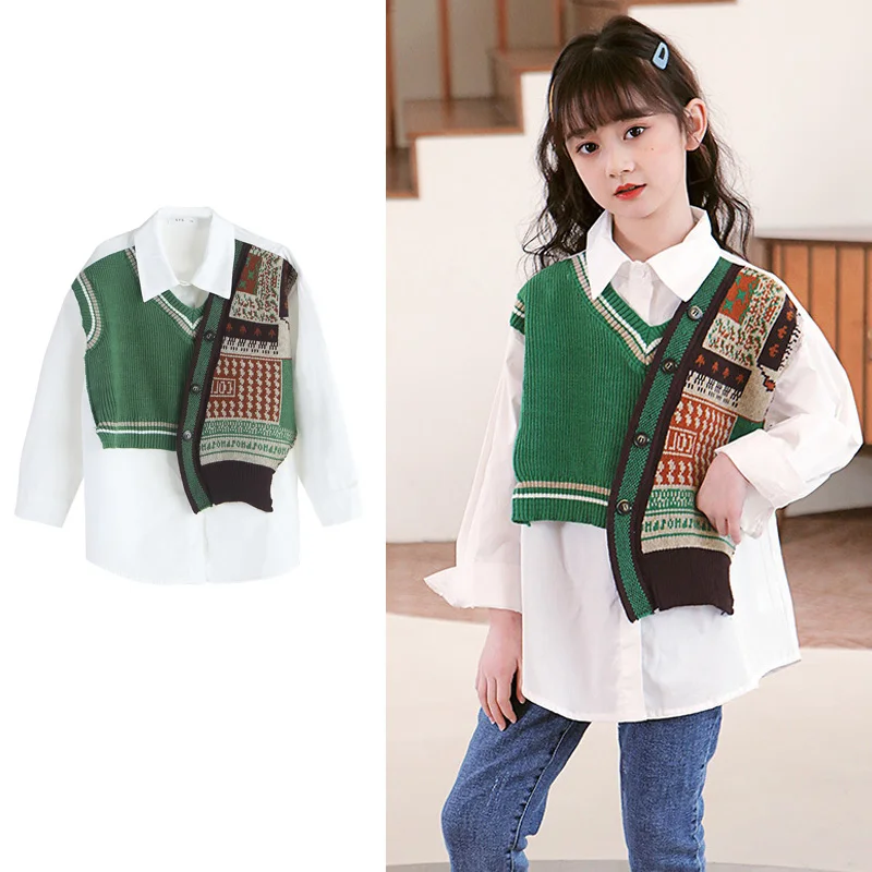 

Весна-лето 2022, длинная рубашка для девочек, блузка из искусственной ткани для студенток, одежда для детей