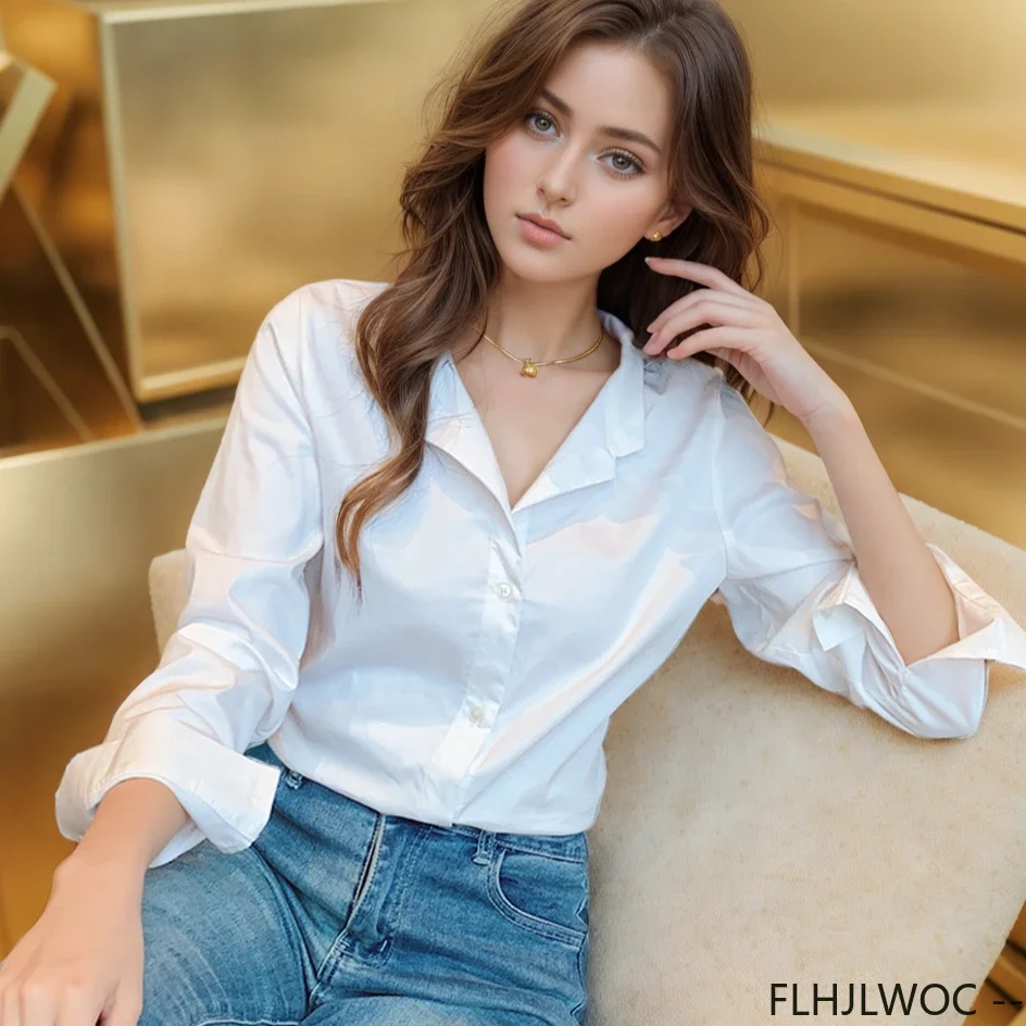 Блузка женская хлопковая на пуговицах модная Базовая рубашка в Корейском стиле с