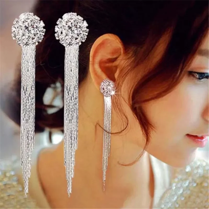 

Fashion Jewelry Personality Temperament Crystal Tassel Earrings Bridal Earrings For Women Long Earrings Oorbellen