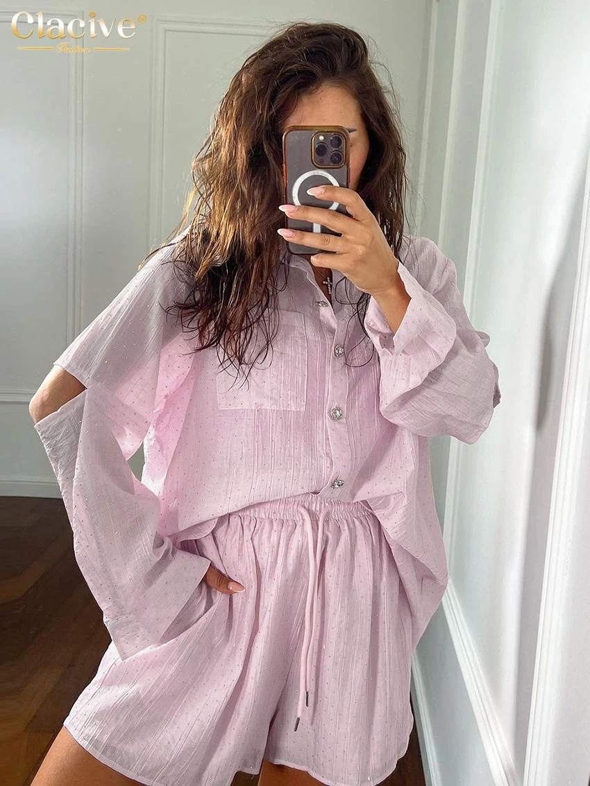 Модные свободные розовые комплекты Clacive с шортами для женщин комплект из 2