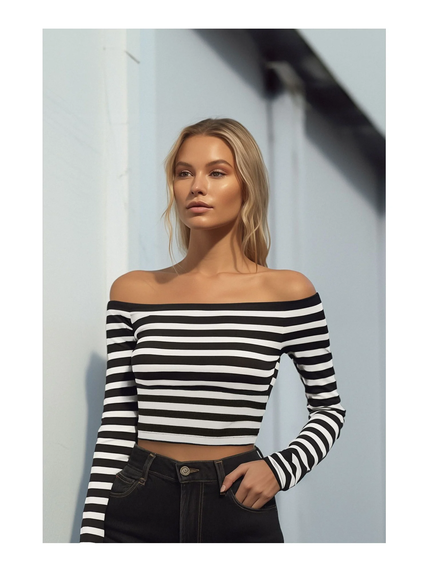 Trendyol TYZA Женская блузка в полоску Повседневная облегающая рубашка с открытыми