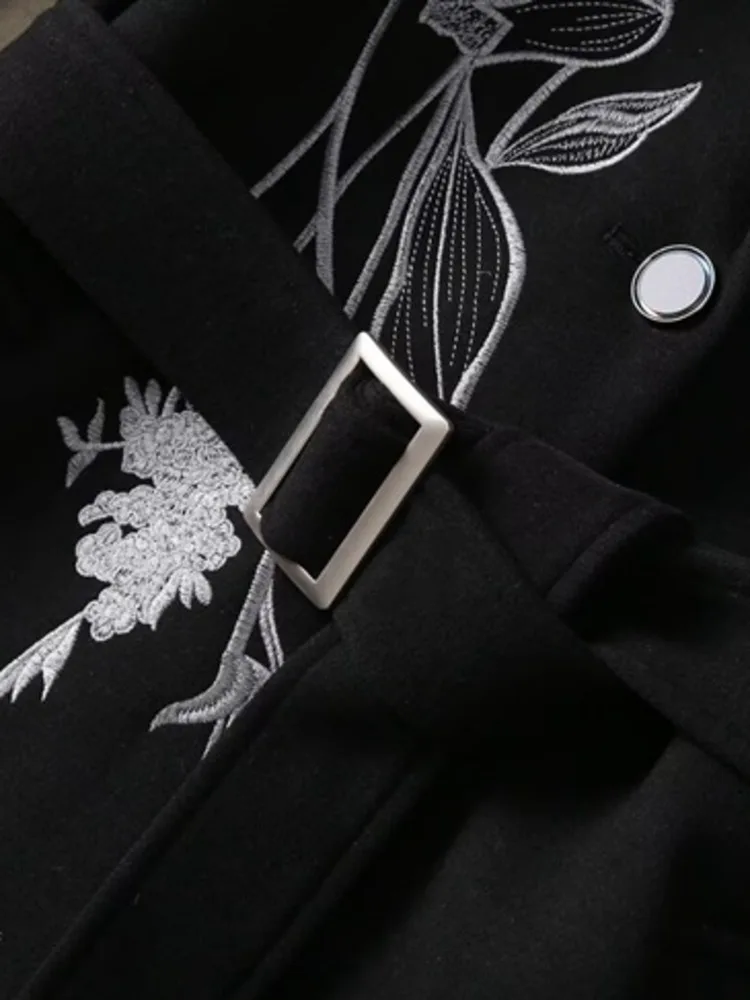 LGRQ элегантное женское винтажное шерстяное пальто с отложным воротником и