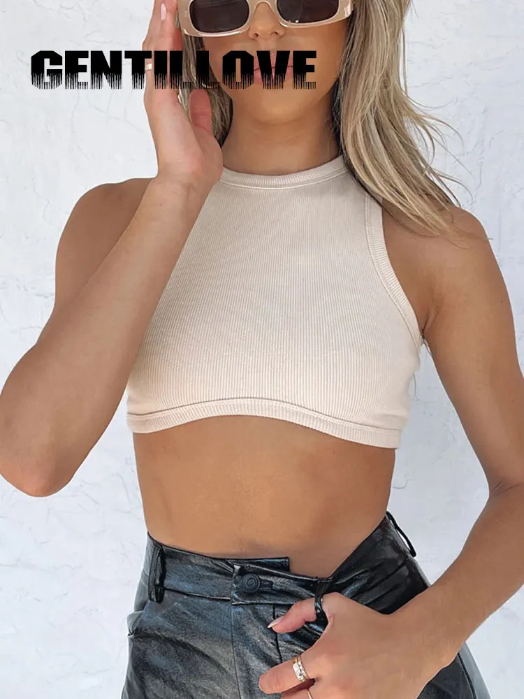 

Basic Women O Neck Ribbed Cotton Vest Sleeveless Solid Color Tank Top 2022 Summer Cropped Sportswear Y2k Pullover Streetwear