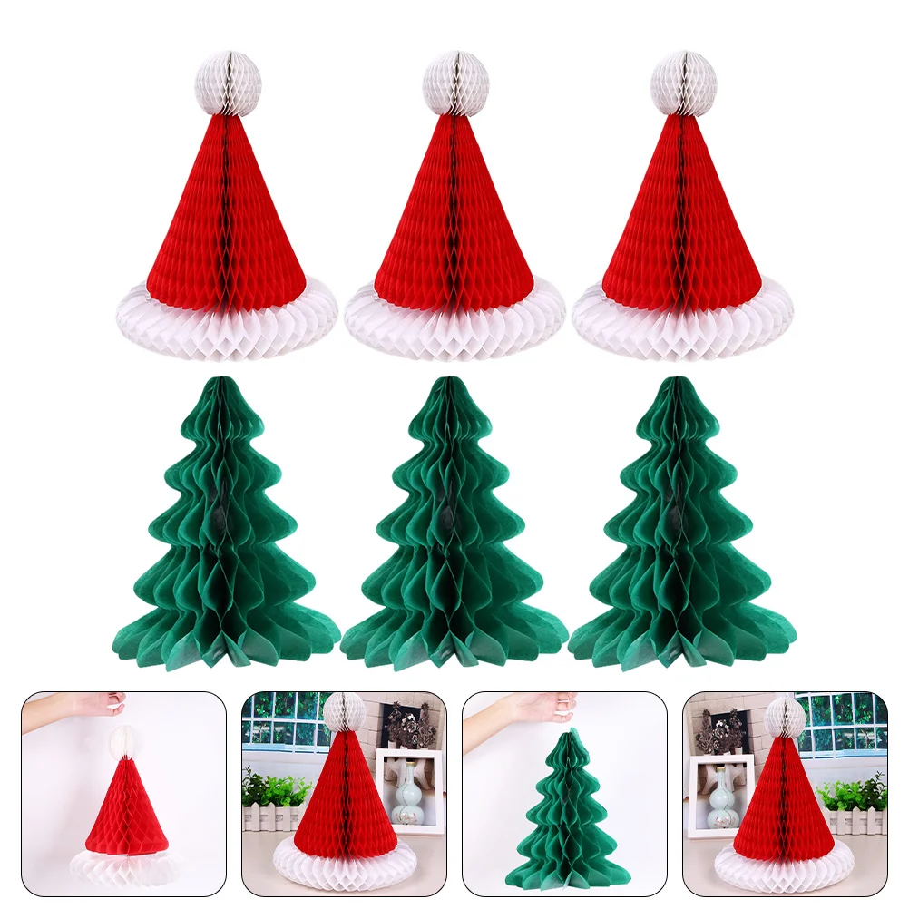 

6 Pcs Christmas Honeycomb Party Favors Paper Adornment Decorations Layout Prop Xmas Ornaments Hat