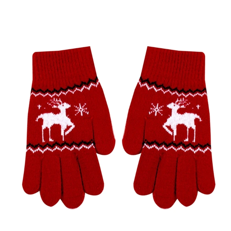 

N80C Deer Gloves for Kids Cartoon Pattern Knitted Gloves Winter Thicken Gloves