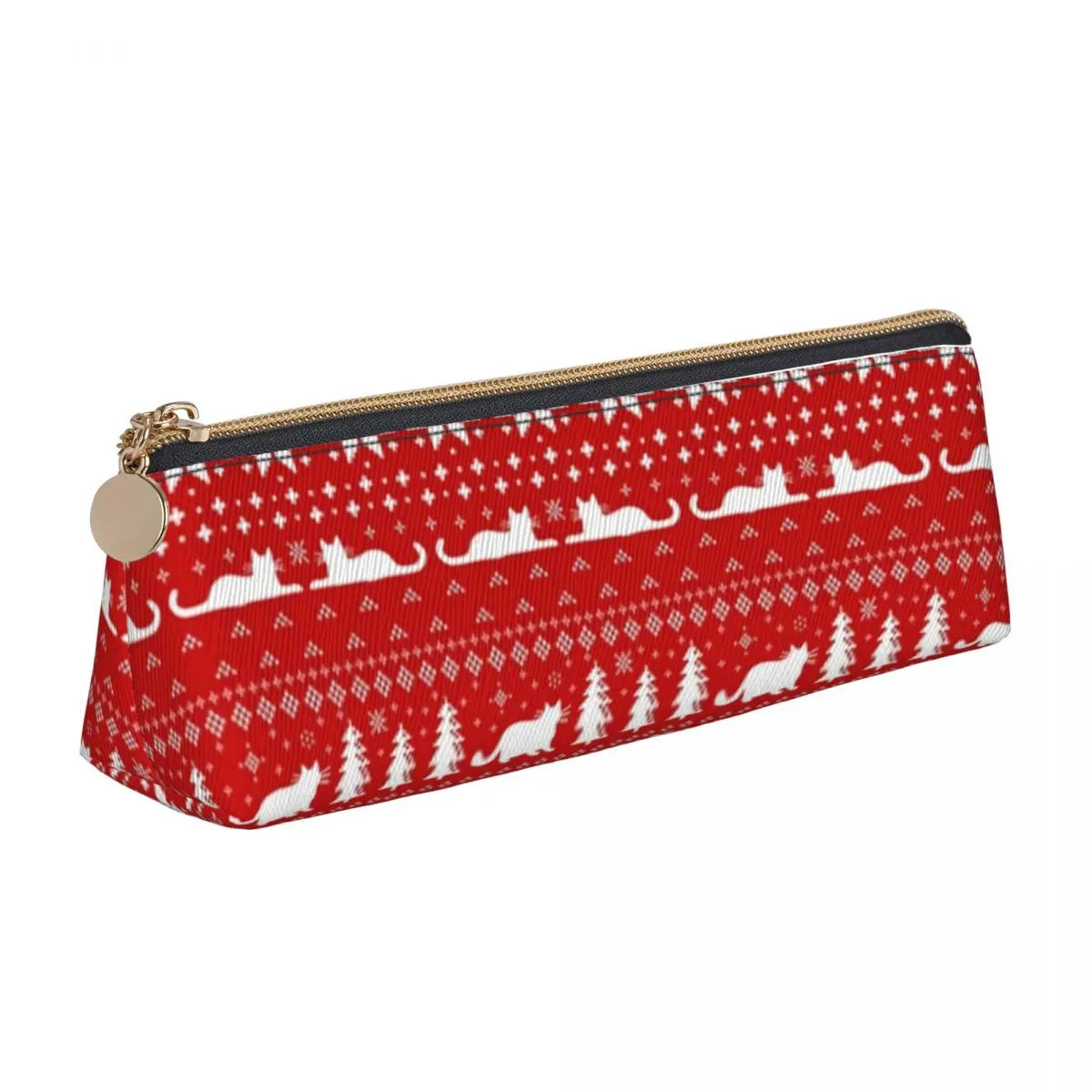 

Винтажный кожаный карандаш для влюбленных котов, Веселый Рождественский праздничный Ретро пенал на молнии, школьная треугольная сумка для ручек для подростков