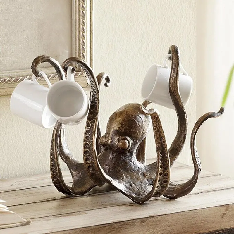 

Octopus Statue Resin Octopus Sculpture Crafts Cup Holder Pendant Tea Cup Holder Ornament Gift Home Office Creative Ornament