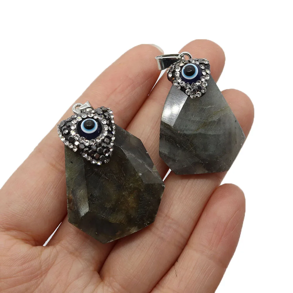 

Exquisite Natural Stone Irregular Onyx Pendant 25-45mm Inlaid Rhinestone Eyeball Jewelry Charm DIY Necklace Earrings Accessories